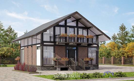 170-007-П Проект двухэтажного дома с мансардой, классический дом из бревен Симферополь | Проекты домов от House Expert