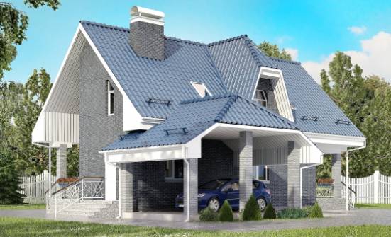 125-002-Л Проект двухэтажного дома с мансардой, гараж, небольшой коттедж из бризолита Симферополь | Проекты домов от House Expert