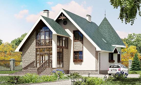 170-003-Л Проект двухэтажного дома мансардный этаж, небольшой дом из твинблока Симферополь | Проекты домов от House Expert