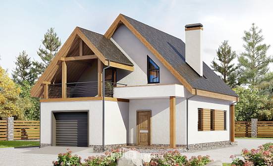 120-005-П Проект двухэтажного дома с мансардным этажом, гараж, классический домик из бризолита Симферополь | Проекты домов от House Expert