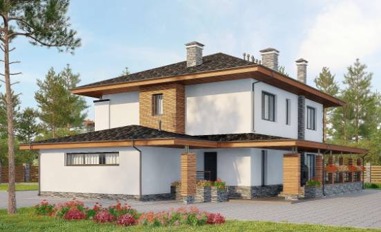 305-001-П Проект двухэтажного дома, гараж, уютный коттедж из арболита Симферополь | Проекты домов от House Expert