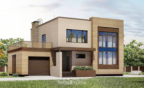 220-003-Л Проект двухэтажного дома и гаражом, классический домик из арболита Симферополь | Проекты домов от House Expert