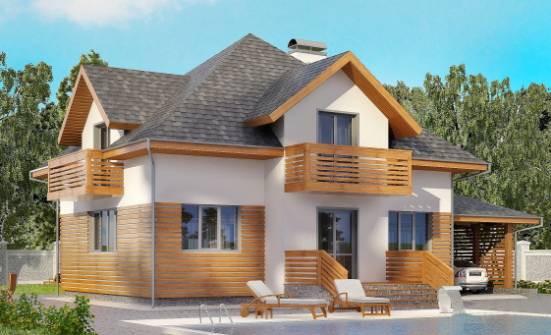 155-004-П Проект двухэтажного дома мансардой, гараж, недорогой дом из блока Симферополь | Проекты домов от House Expert