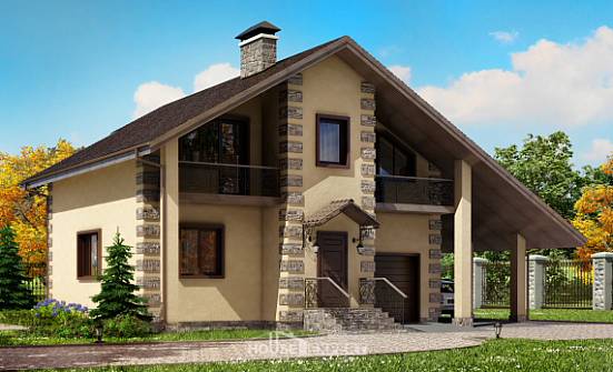 150-003-П Проект двухэтажного дома мансардный этаж и гаражом, уютный дом из теплоблока Симферополь | Проекты домов от House Expert