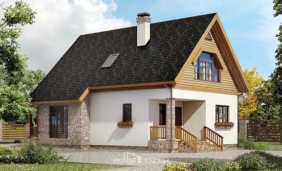 140-001-Л Проект двухэтажного дома с мансардой, небольшой загородный дом из газобетона Симферополь | Проекты домов от House Expert