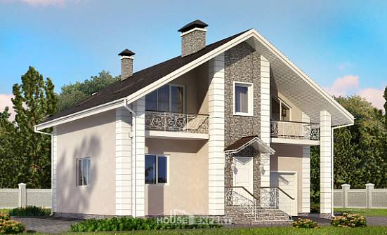 150-002-П Проект двухэтажного дома с мансардой и гаражом, бюджетный домик из арболита Симферополь | Проекты домов от House Expert