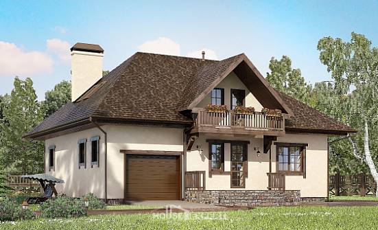 200-001-Л Проект двухэтажного дома с мансардой, гараж, классический домик из пеноблока Симферополь | Проекты домов от House Expert