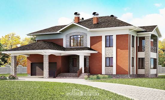 400-002-Л Проект двухэтажного дома, гараж, большой домик из кирпича Симферополь | Проекты домов от House Expert