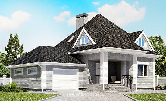 135-001-Л Проект двухэтажного дома с мансардой, гараж, экономичный дом из кирпича Симферополь | Проекты домов от House Expert