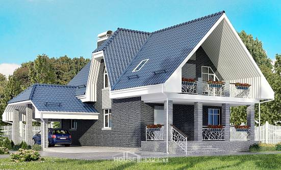 125-002-Л Проект двухэтажного дома с мансардой, гараж, небольшой коттедж из бризолита Симферополь | Проекты домов от House Expert