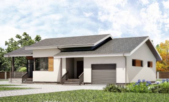135-002-П Проект одноэтажного дома, гараж, доступный дом из поризованных блоков Симферополь | Проекты одноэтажных домов от House Expert