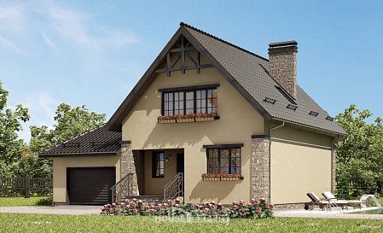 160-005-Л Проект двухэтажного дома с мансардой и гаражом, скромный дом из бризолита Симферополь | Проекты домов от House Expert