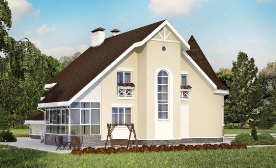 275-001-Л Проект двухэтажного дома мансардой и гаражом, классический коттедж из кирпича Симферополь | Проекты домов от House Expert