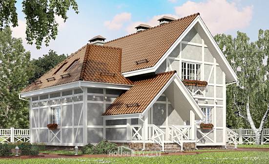 160-003-Л Проект двухэтажного дома мансардой, недорогой дом из теплоблока Симферополь | Проекты домов от House Expert