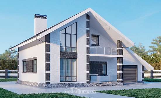 190-008-П Проект двухэтажного дома с мансардным этажом и гаражом, простой дом из газобетона Симферополь | Проекты домов от House Expert