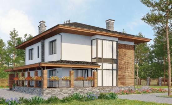 305-001-П Проект двухэтажного дома, гараж, уютный коттедж из арболита Симферополь | Проекты домов от House Expert