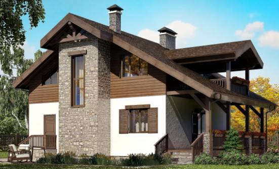 150-004-Л Проект двухэтажного дома мансардой, скромный дом из пеноблока Симферополь | Проекты домов от House Expert