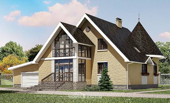 250-001-Л Проект двухэтажного дома мансардой и гаражом, просторный коттедж из бризолита Симферополь | Проекты домов от House Expert