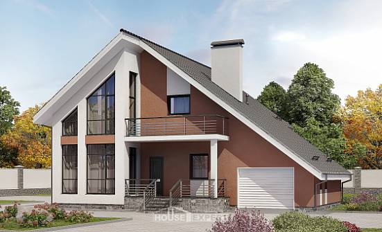 200-007-П Проект двухэтажного дома с мансардой и гаражом, простой загородный дом из пеноблока Симферополь | Проекты домов от House Expert