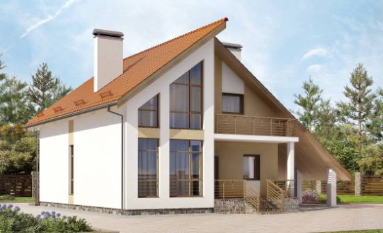 170-009-П Проект двухэтажного дома с мансардой, гараж, бюджетный загородный дом из бризолита Симферополь | Проекты домов от House Expert