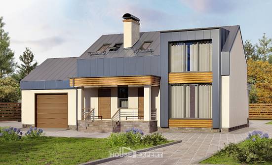 150-015-П Проект двухэтажного дома мансардой, гараж, простой дом из теплоблока Симферополь | Проекты домов от House Expert