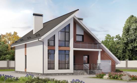 200-007-П Проект двухэтажного дома с мансардой и гаражом, простой загородный дом из пеноблока Симферополь | Проекты домов от House Expert