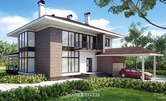 340-001-П Проект двухэтажного дома и гаражом, просторный домик из кирпича Симферополь | Проекты домов от House Expert
