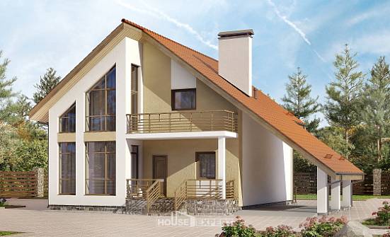 170-009-П Проект двухэтажного дома с мансардой, гараж, бюджетный загородный дом из бризолита Симферополь | Проекты домов от House Expert