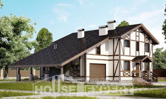 250-002-Л Проект двухэтажного дома с мансардным этажом и гаражом, уютный домик из кирпича, Симферополь