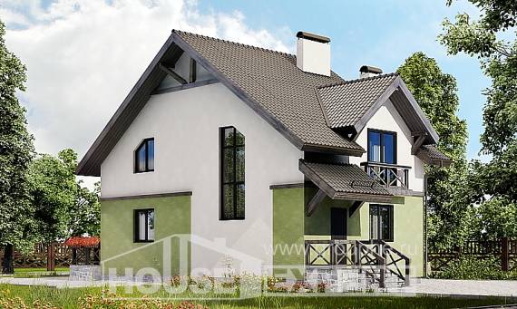 120-003-П Проект двухэтажного дома мансардный этаж, бюджетный домик из арболита Симферополь, House Expert