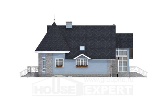 170-003-П Проект двухэтажного дома с мансардным этажом, бюджетный загородный дом из бризолита, Симферополь