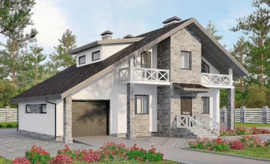 180-017-Л Проект двухэтажного дома с мансардой и гаражом, средний домик из теплоблока, Симферополь