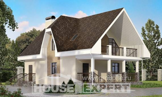 125-001-Л Проект двухэтажного дома с мансардным этажом, доступный домик из газобетона Симферополь, House Expert