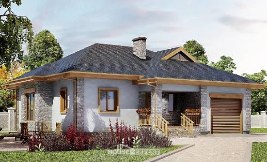130-006-П Проект одноэтажного дома и гаражом, современный коттедж из арболита, Симферополь