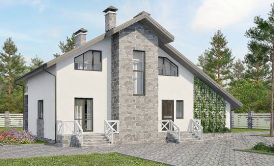 180-017-Л Проект двухэтажного дома с мансардой и гаражом, средний домик из теплоблока, Симферополь