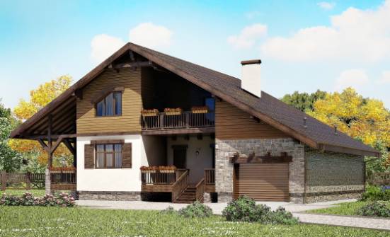 220-005-П Проект двухэтажного дома с мансардой и гаражом, современный загородный дом из кирпича, Симферополь