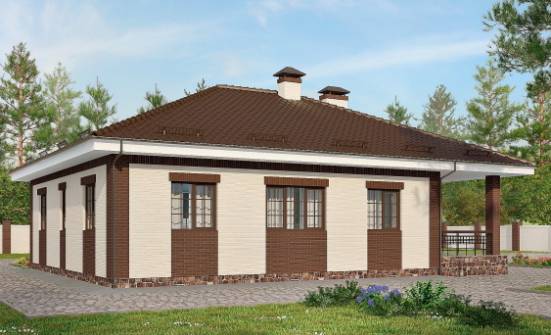 160-015-П Проект одноэтажного дома и гаражом, бюджетный домик из поризованных блоков Симферополь | Проекты домов от House Expert