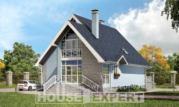 170-003-П Проект двухэтажного дома с мансардой, доступный загородный дом из теплоблока, Симферополь
