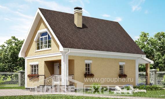 130-004-П Проект двухэтажного дома с мансардой, простой коттедж из газобетона Симферополь, House Expert