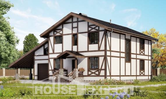 250-002-Л Проект двухэтажного дома с мансардой, гараж, классический коттедж из кирпича Симферополь, House Expert