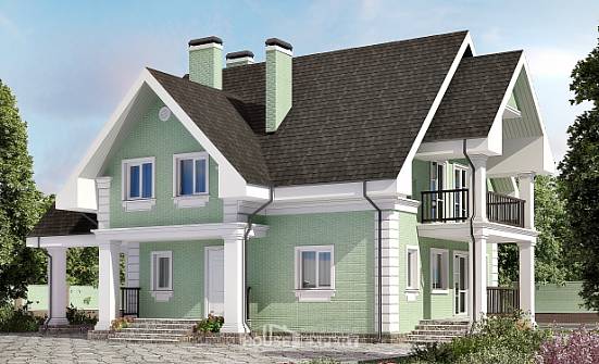140-003-Л Проект двухэтажного дома с мансардным этажом, гараж, экономичный дом из бризолита, Симферополь