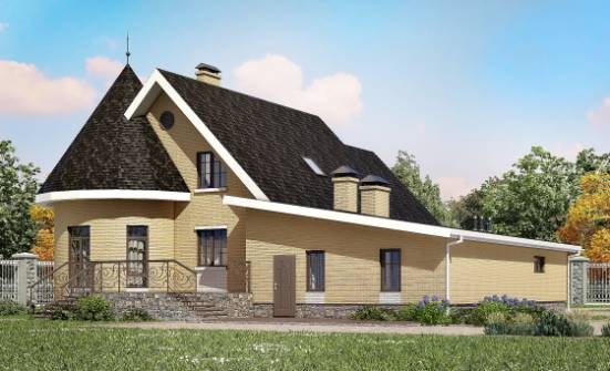 250-001-Л Проект двухэтажного дома с мансардой, гараж, просторный домик из газобетона, Симферополь