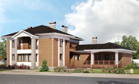 520-002-Л Проект трехэтажного дома и гаражом, красивый загородный дом из бризолита, Симферополь