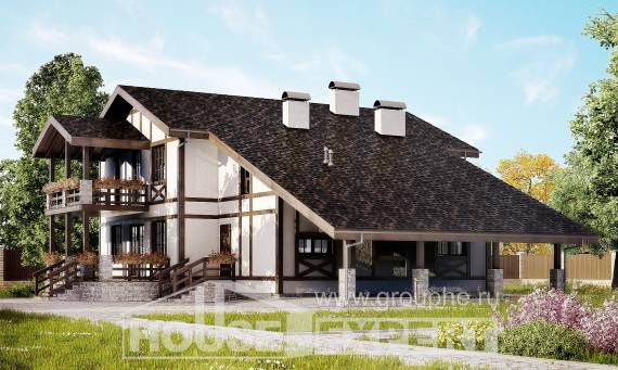 250-002-Л Проект двухэтажного дома с мансардным этажом и гаражом, красивый коттедж из кирпича, Симферополь
